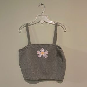 Green Daisy Knit Cropped Tank